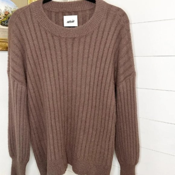 Tops - Buttercream Crew Sweater Ribbed Taupe Brown NWT